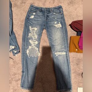 American Eagle Outfitters Ripped Blue Straight Leg Jeans